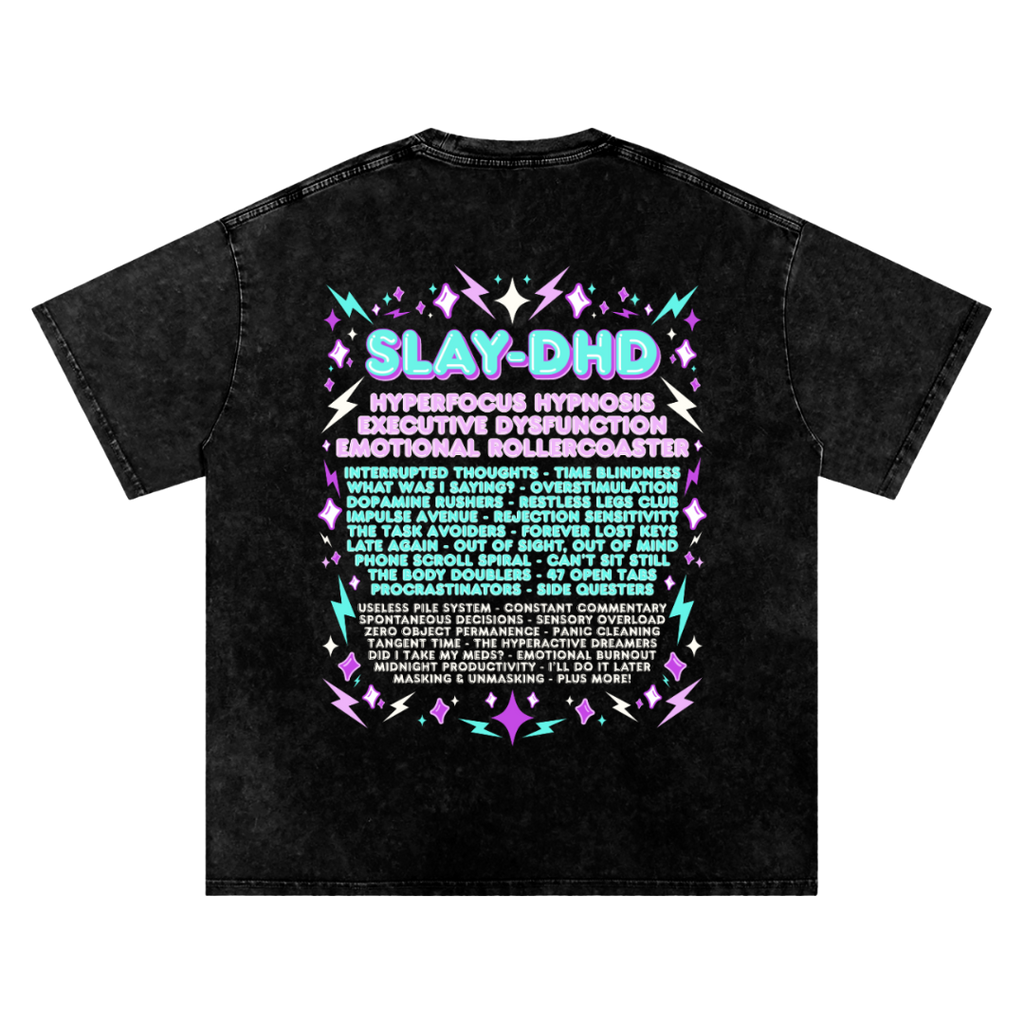 SLAY-DHD | Oversized Washed Tee | Black