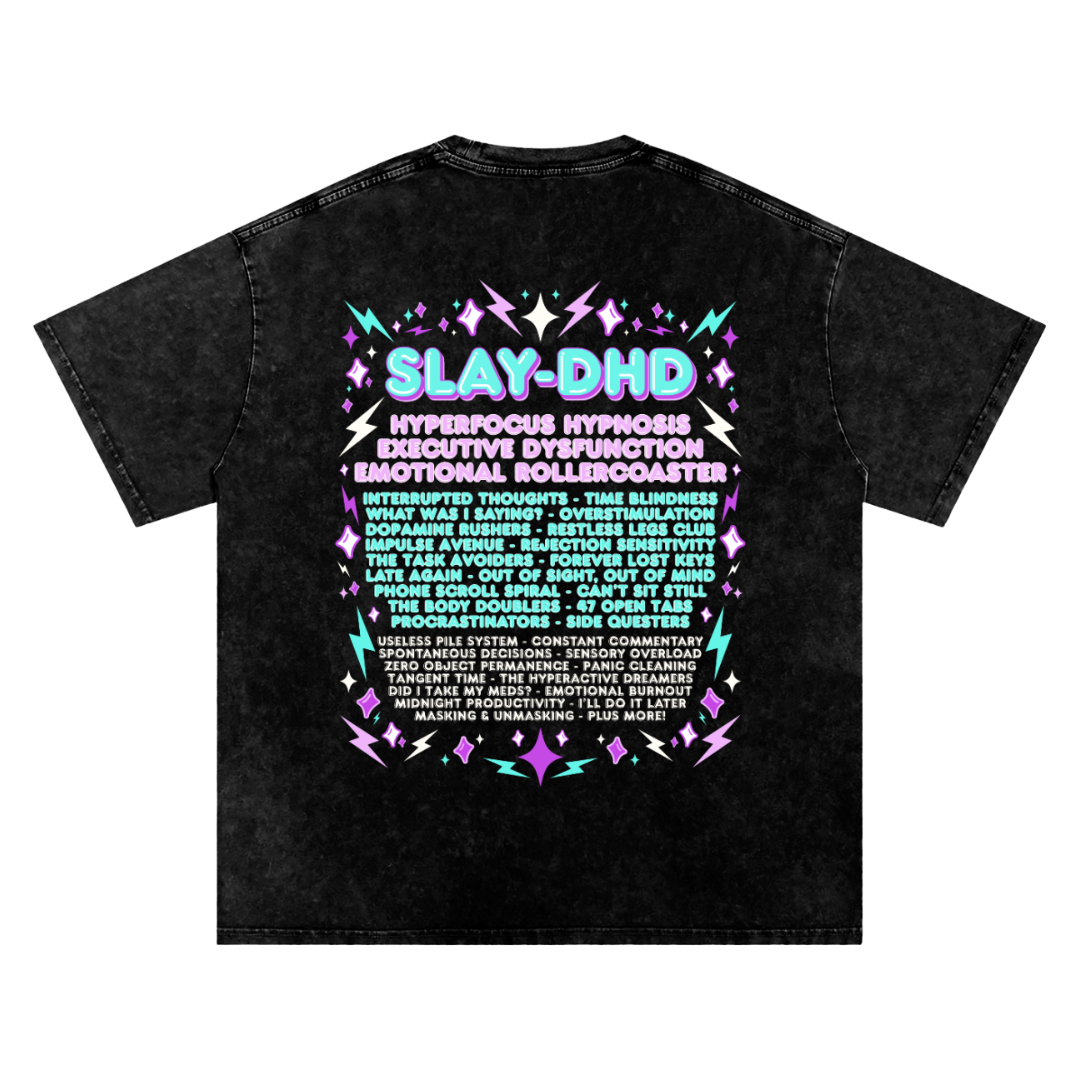 SLAY-DHD | Oversized Washed Tee | Black
