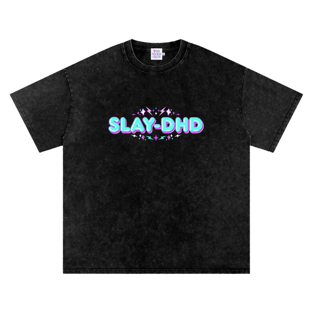 SLAY-DHD | Oversized Washed Tee | Black