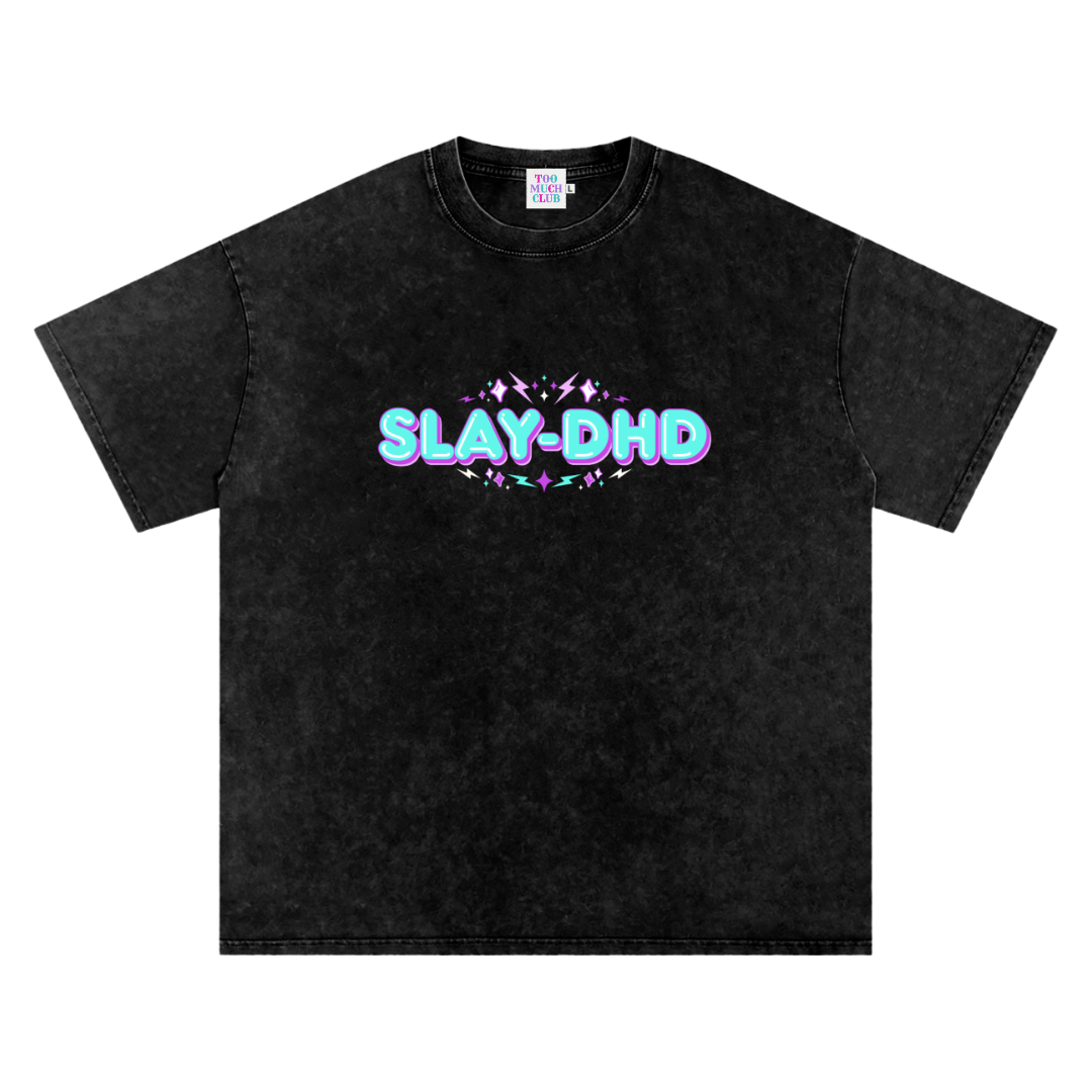 SLAY-DHD | Oversized Washed Tee | Black