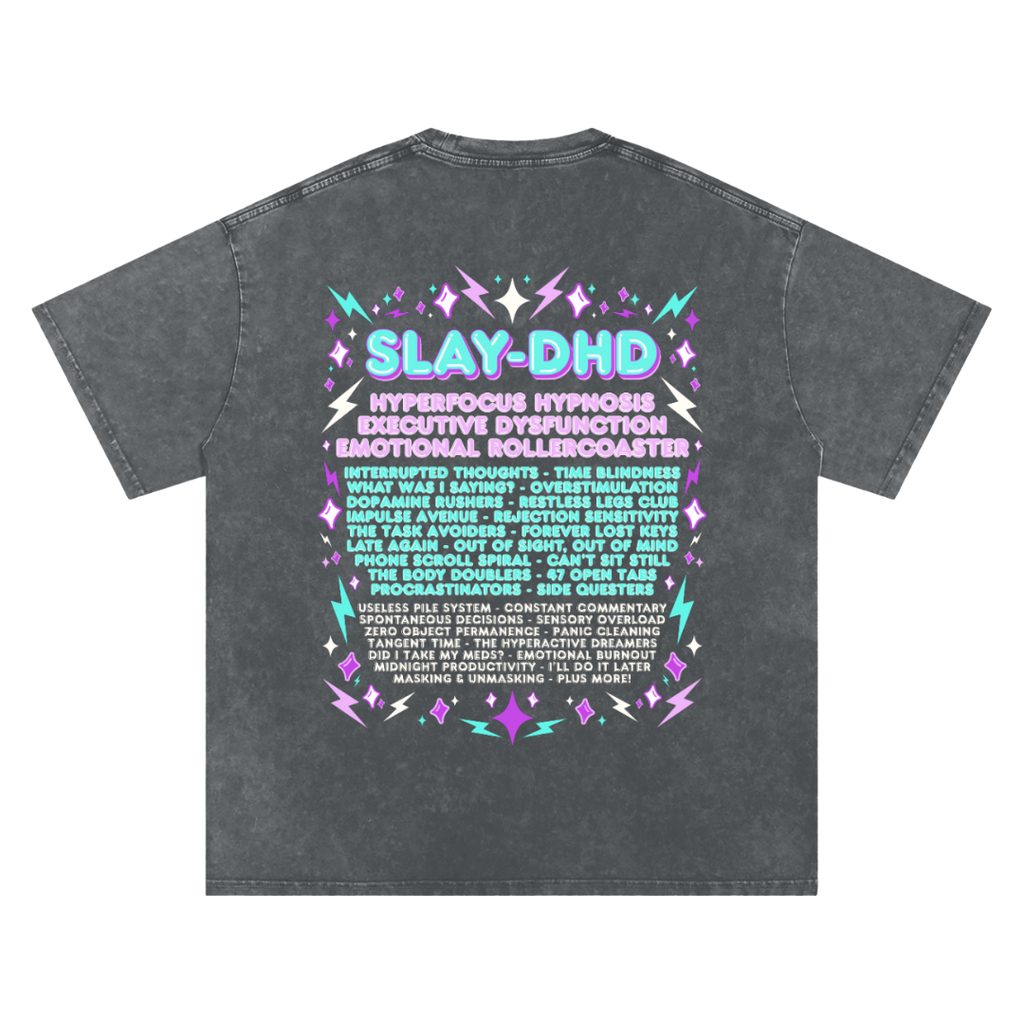 SLAY-DHD | Oversized Washed Tee | Charcoal