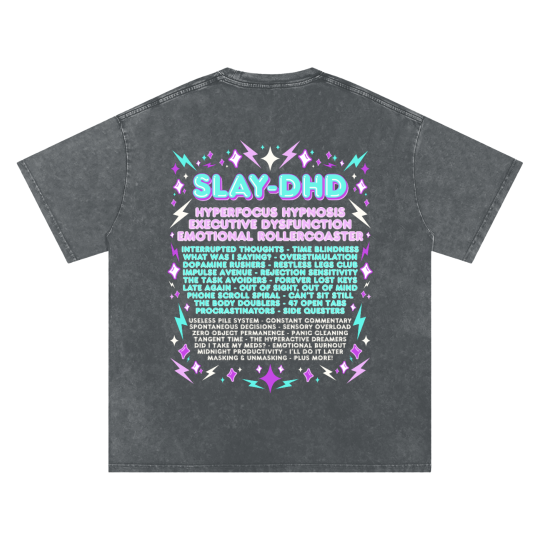SLAY-DHD | Oversized Washed Tee | Charcoal