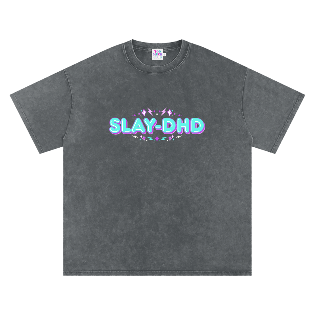 SLAY-DHD | Oversized Washed Tee | Charcoal