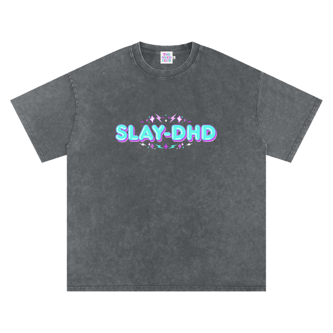 SLAY-DHD | Oversized Washed Tee | Charcoal