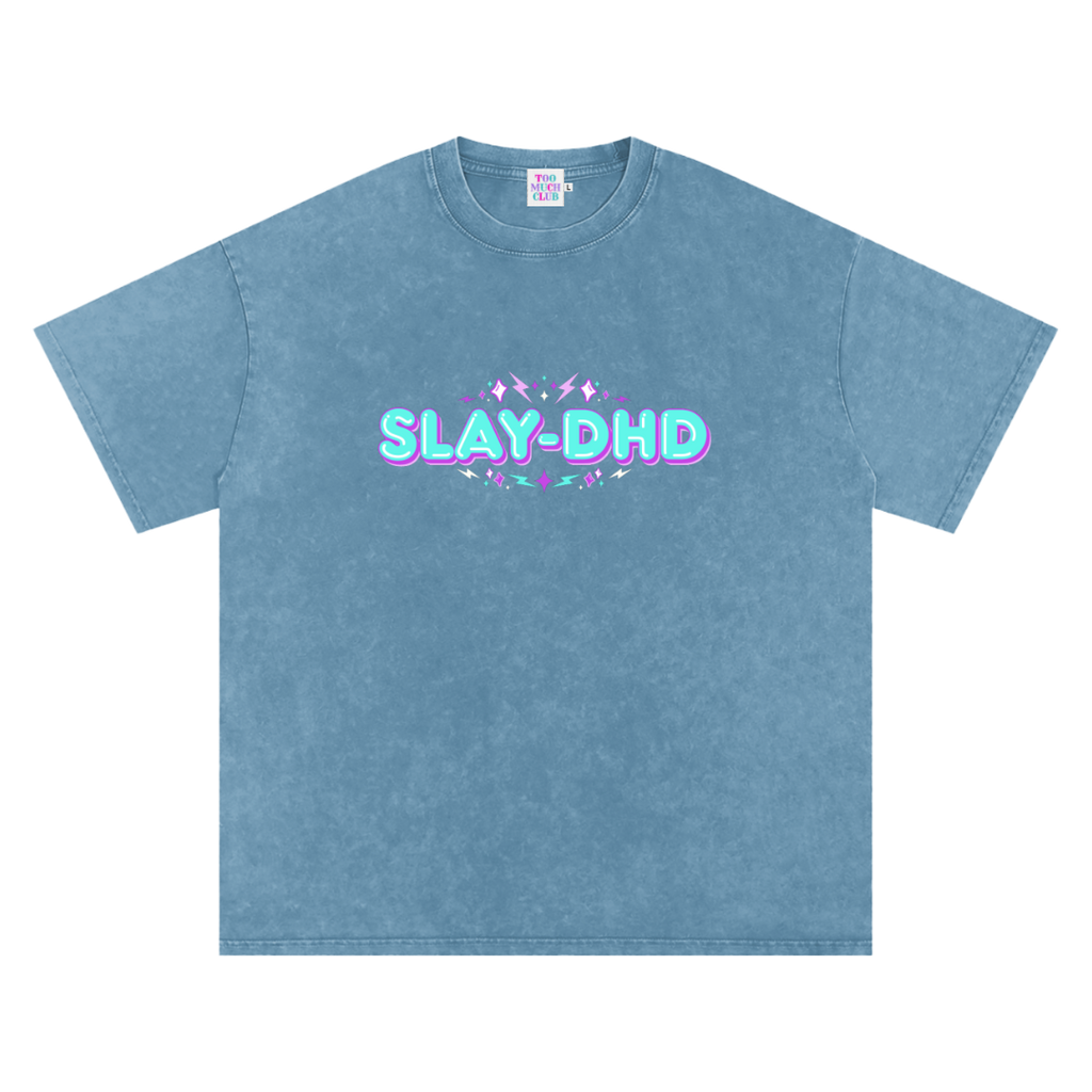 SLAY-DHD | Oversized Washed Tee | Denim