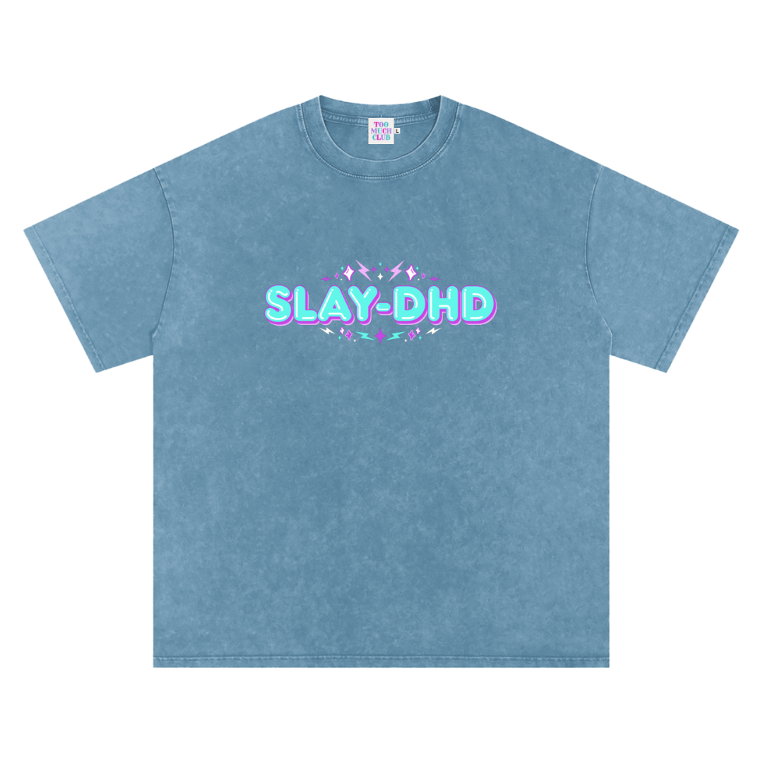SLAY-DHD | Oversized Washed Tee | Denim