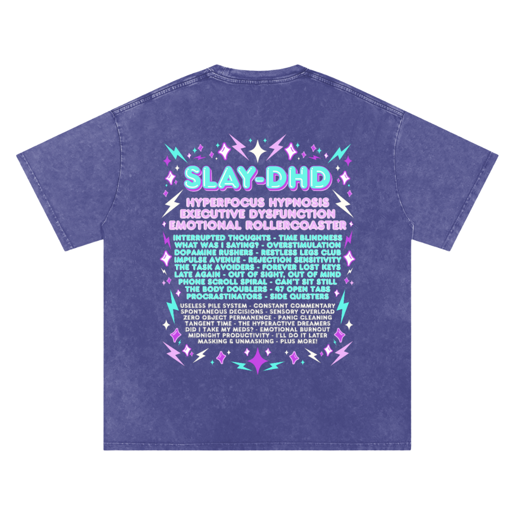SLAY-DHD | Oversized Washed Tee | Indigo