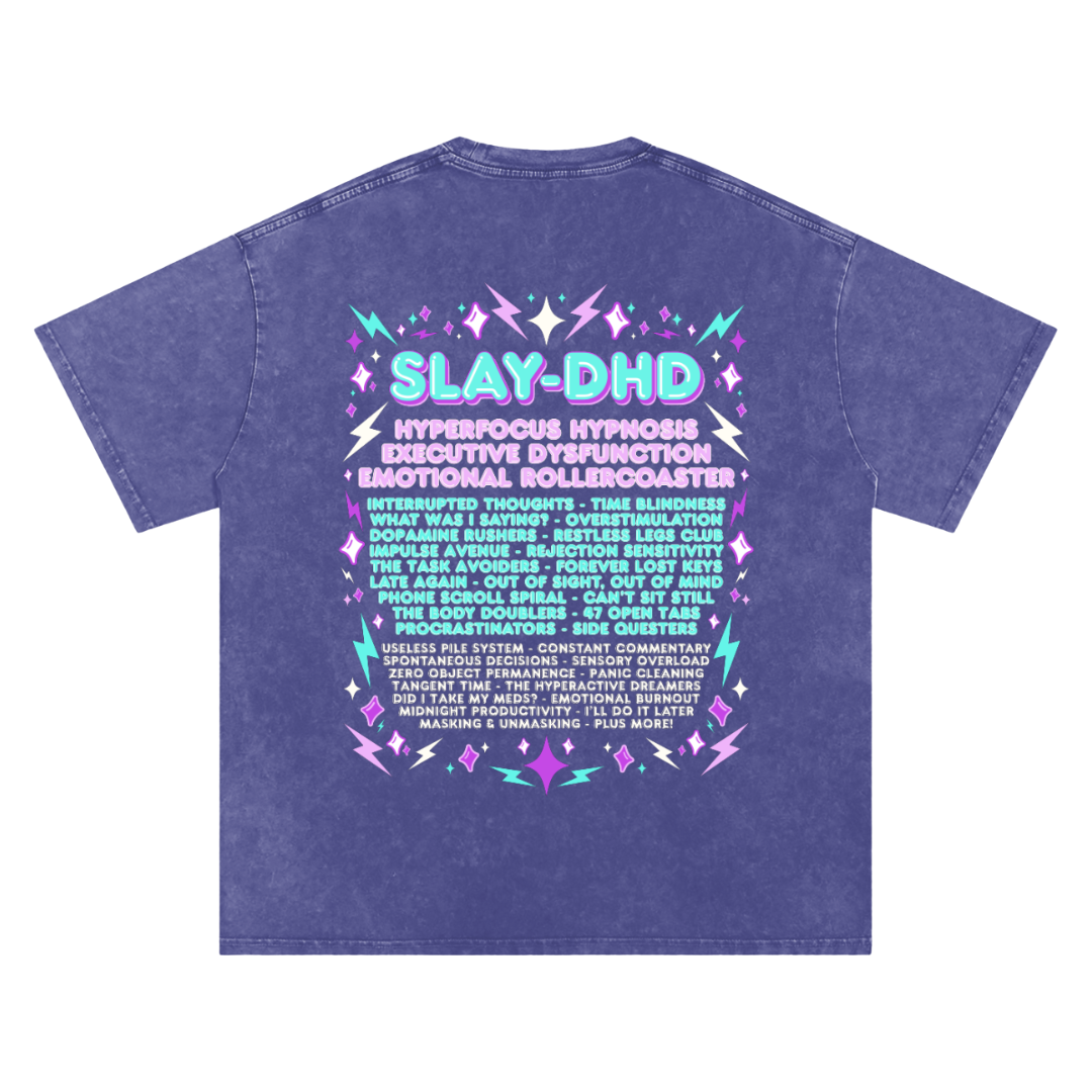 SLAY-DHD | Oversized Washed Tee | Indigo