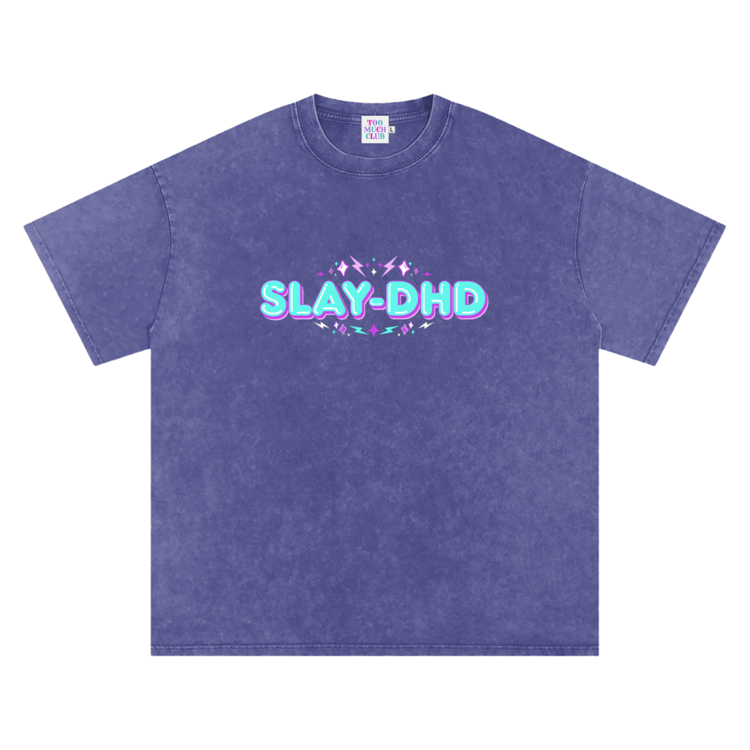 SLAY-DHD | Oversized Washed Tee | Indigo