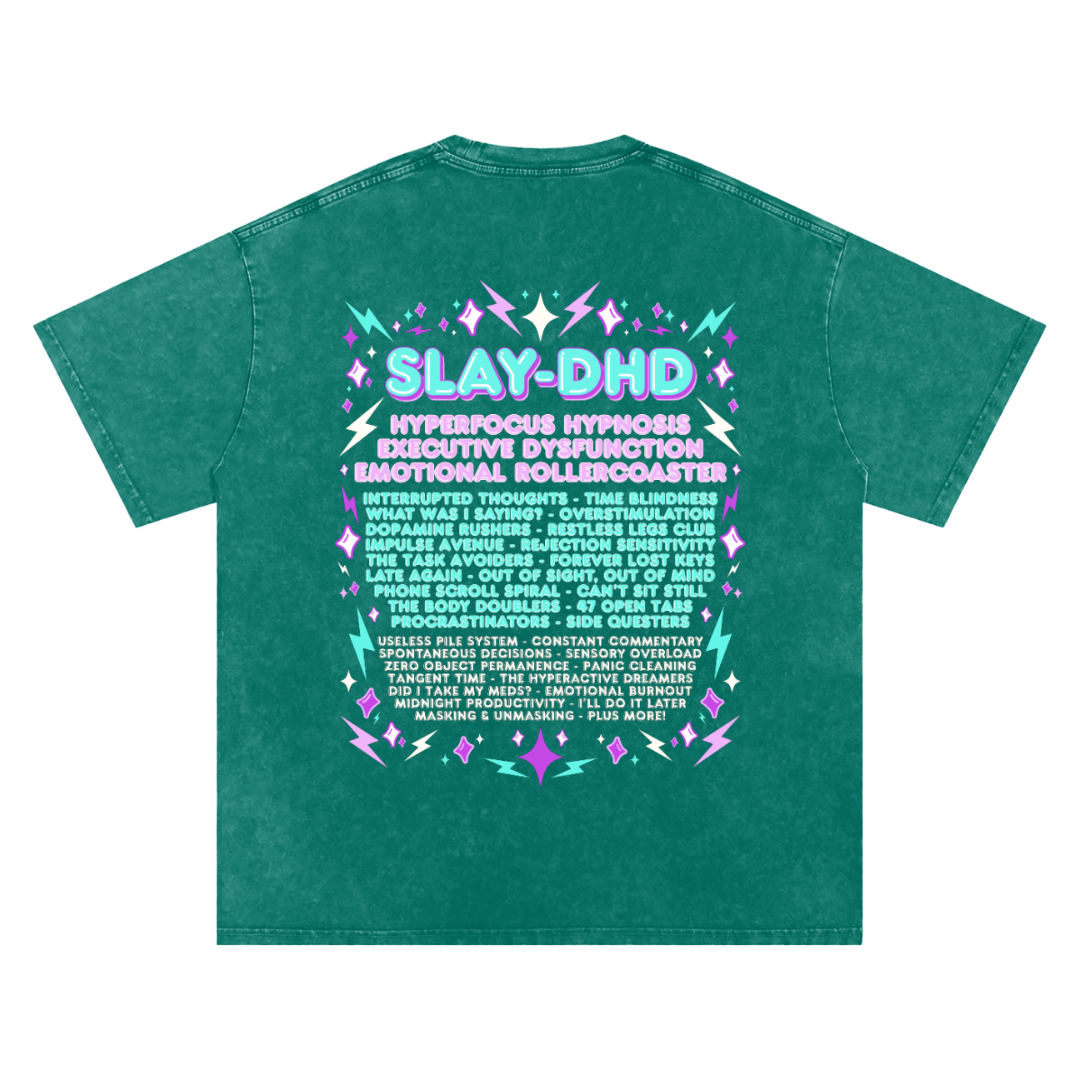 SLAY-DHD | Oversized Washed Tee | Moss