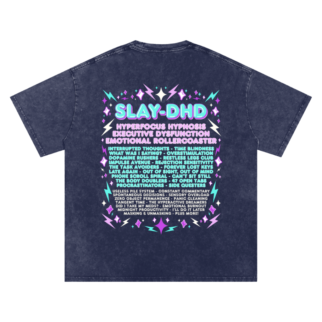 SLAY-DHD | Oversized Washed Tee | Navy
