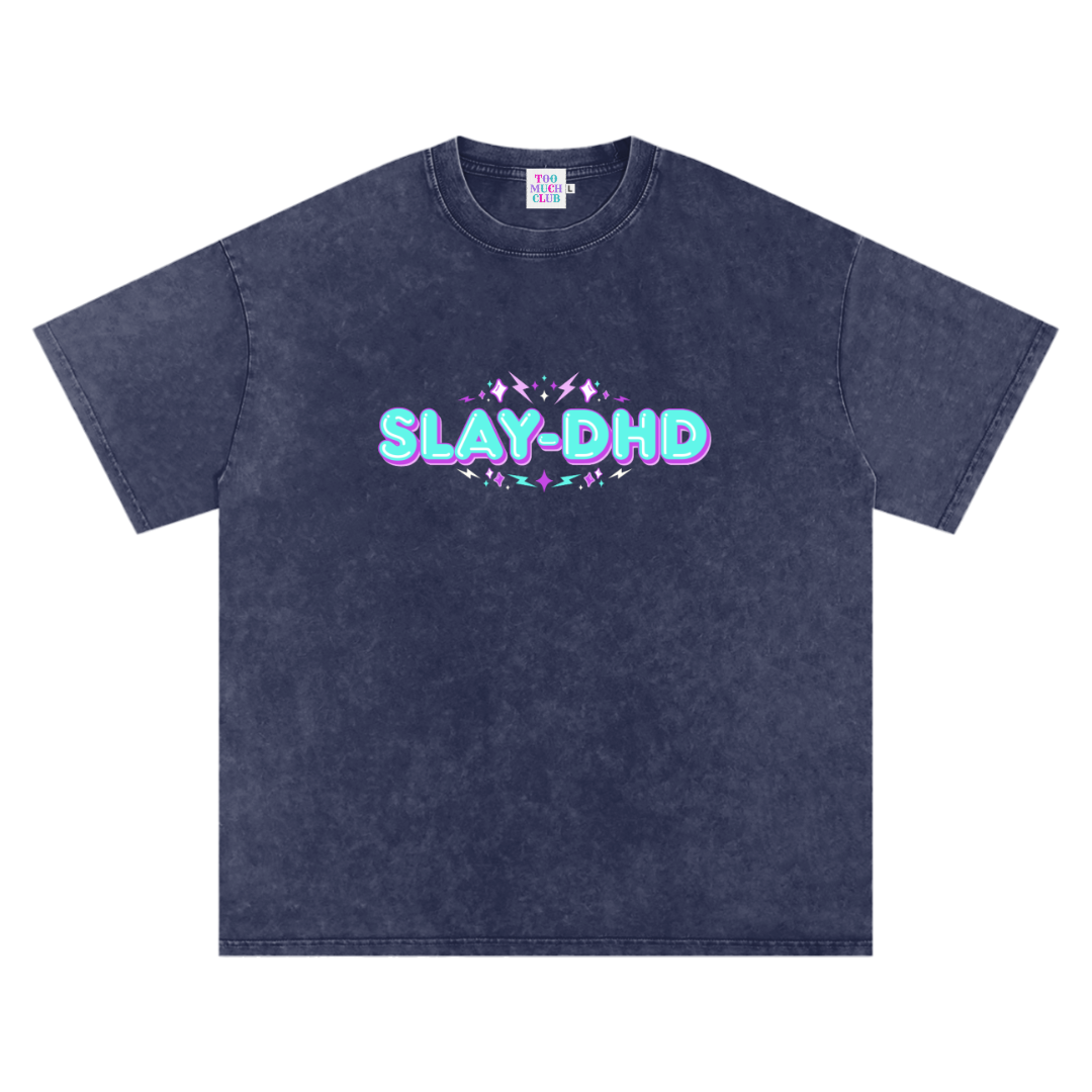 SLAY-DHD | Oversized Washed Tee | Navy
