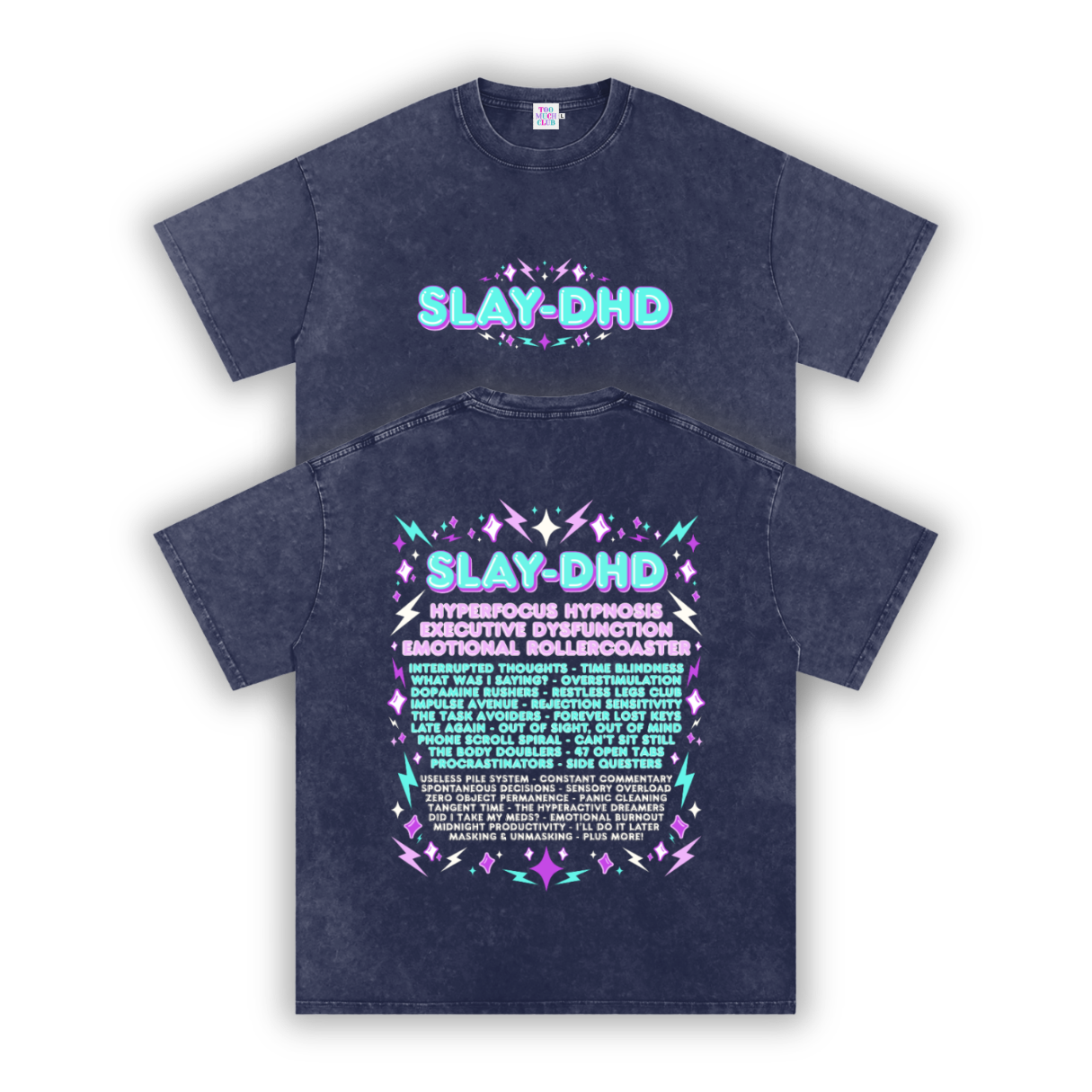 SLAY-DHD | Oversized Washed Tee | Navy