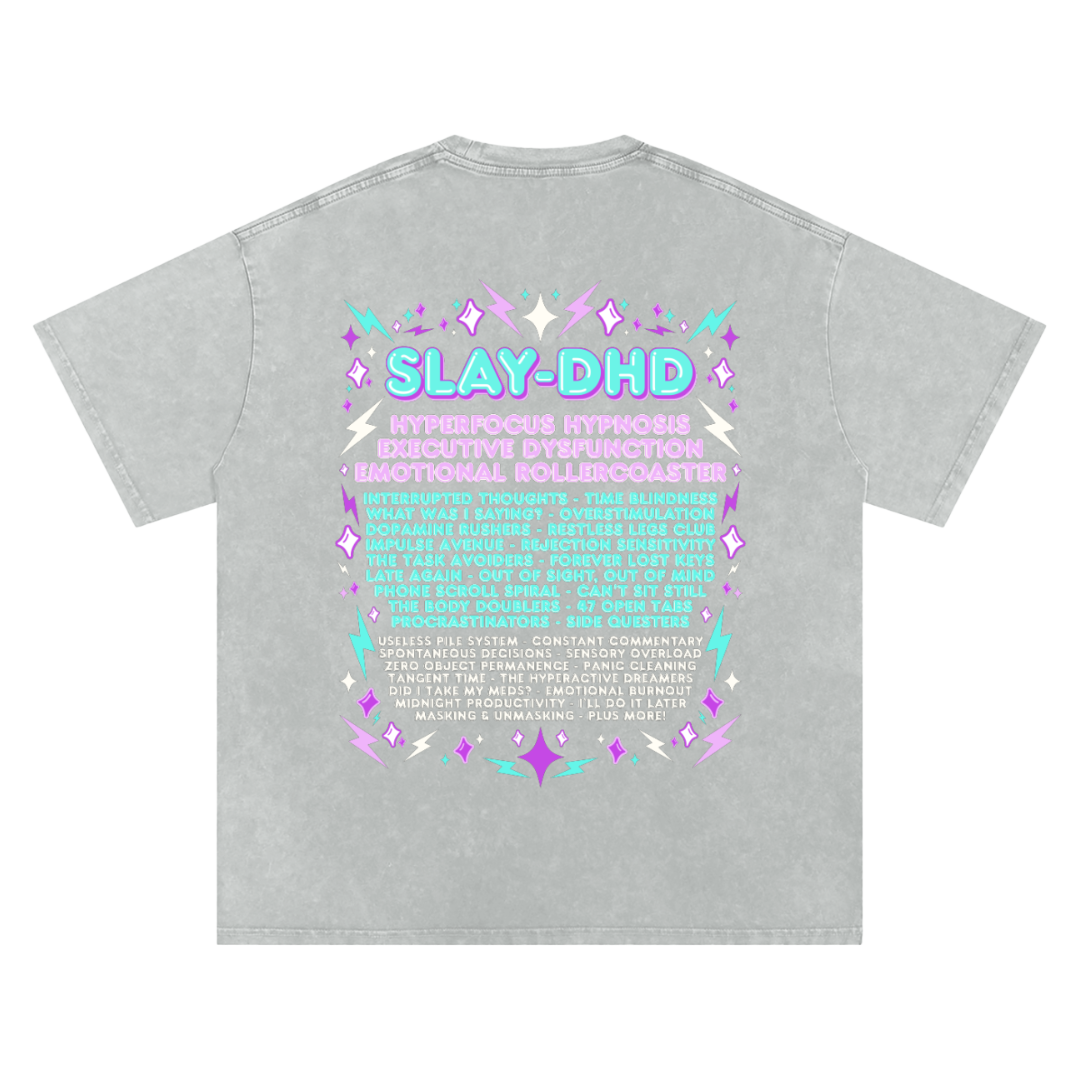SLAY-DHD | Oversized Washed Tee | Platinum