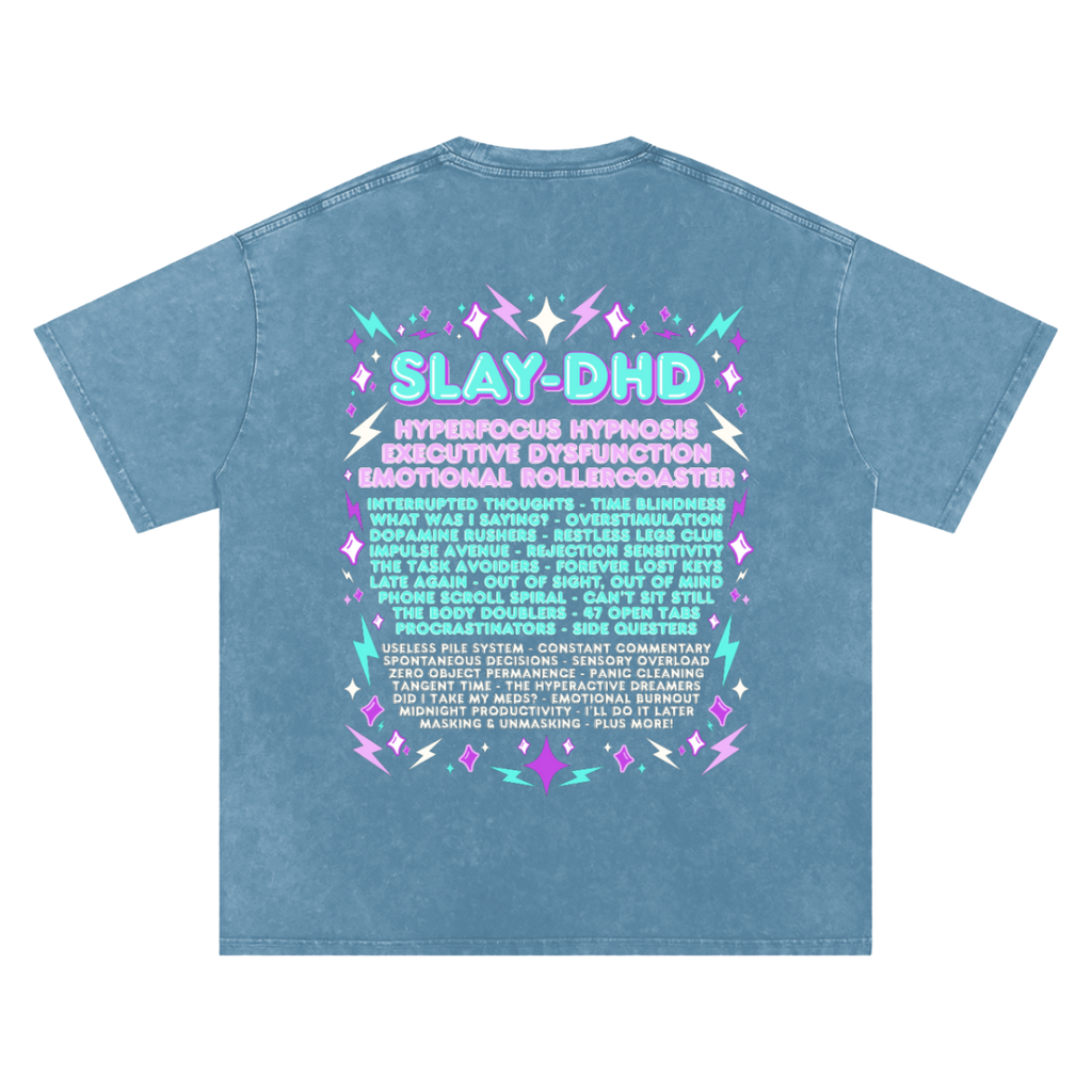SLAY-DHD | Oversized Washed Tee | Denim