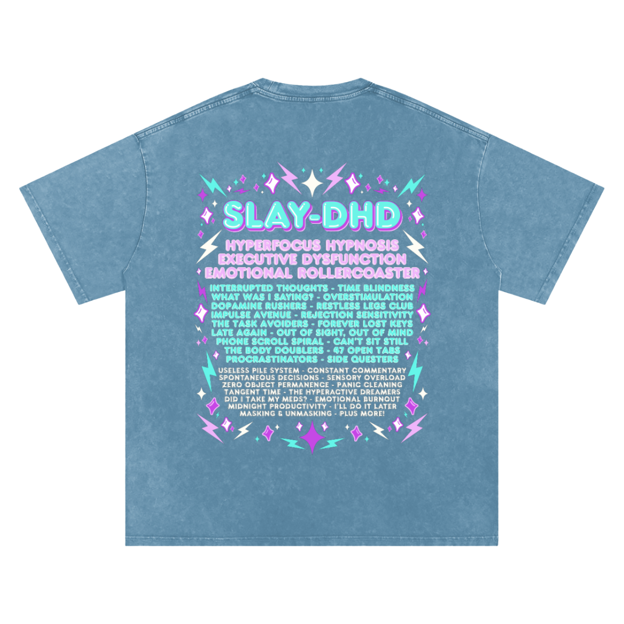 SLAY-DHD | Oversized Washed Tee | Denim