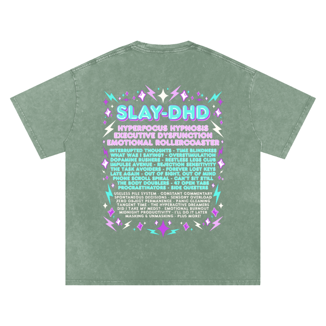 SLAY-DHD | Oversized Washed Tee | Sage