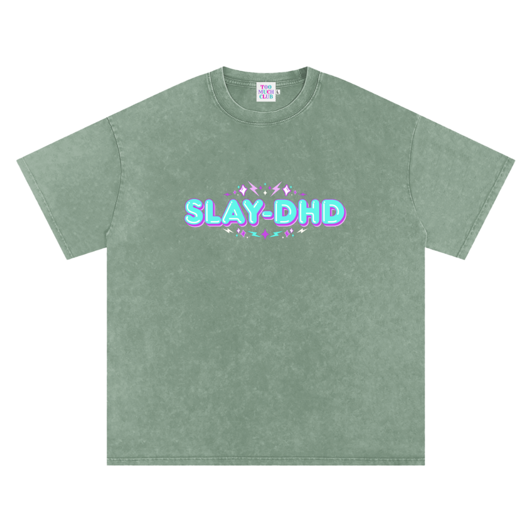SLAY-DHD | Oversized Washed Tee | Sage